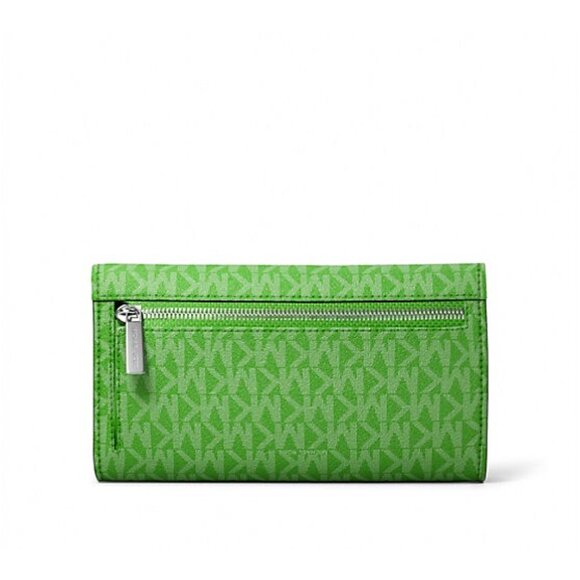 New Michael Kors Jet Set Travel Large Logo Trifold Wallet Jungle Green Multi - Picture 3 of 3
